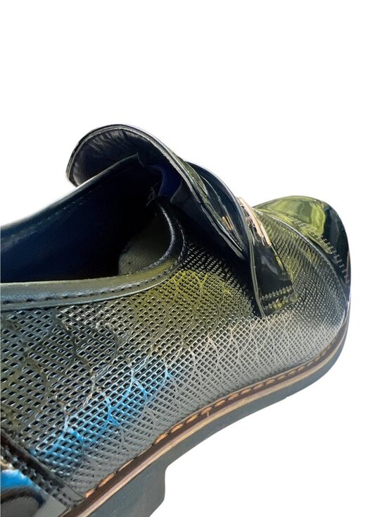 Mens Black Patent Leather Dress Shoes With Gold Buckle Detail Size 46 main image 8